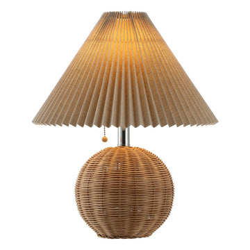 Aksel 17.25" Coastal Scandinavian Resin/Iron Sphere LED Table Lamp with Pleated Shade and Pull Chain - JONATHAN Y